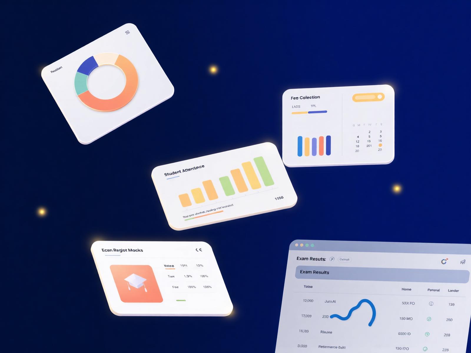 EduCore ERP dashboard showing attendance, fee collection and exam result analytics